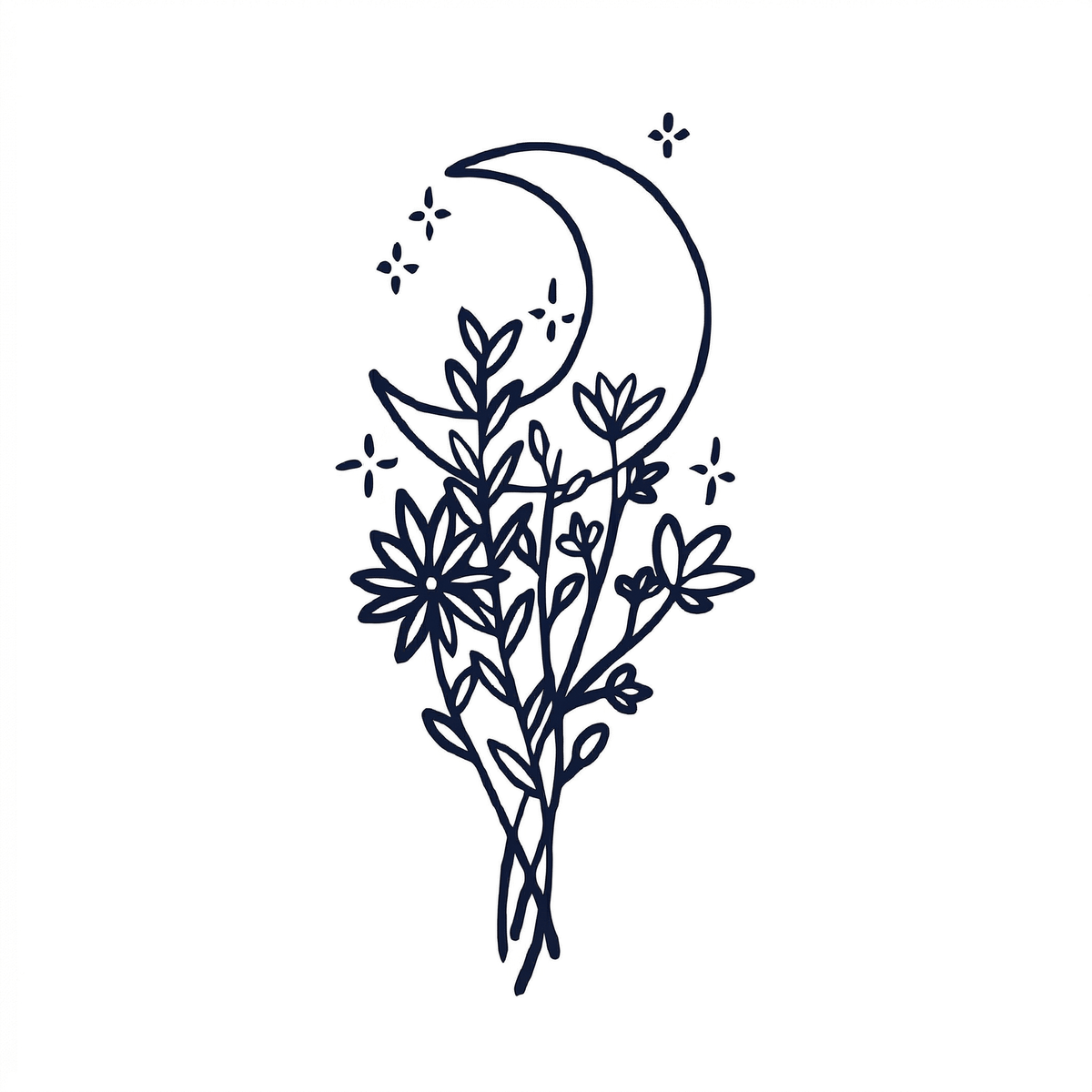 Illustrative moon temporary tattoo design
