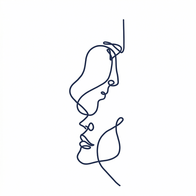 The artwork features single-line kissing faces.