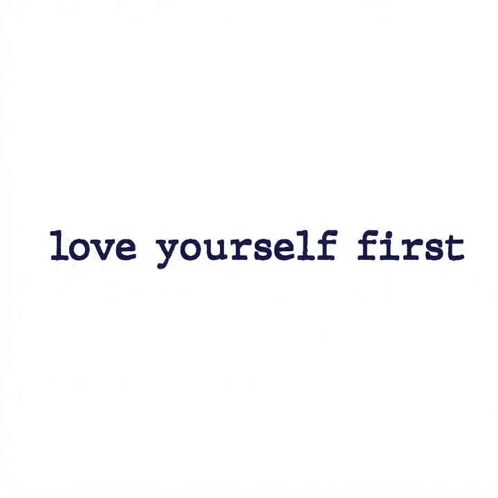 Temporary tattoo reading “love yourself first” in typewriter lettering