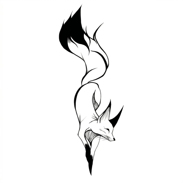 The artwork features a curled blackwork fox.