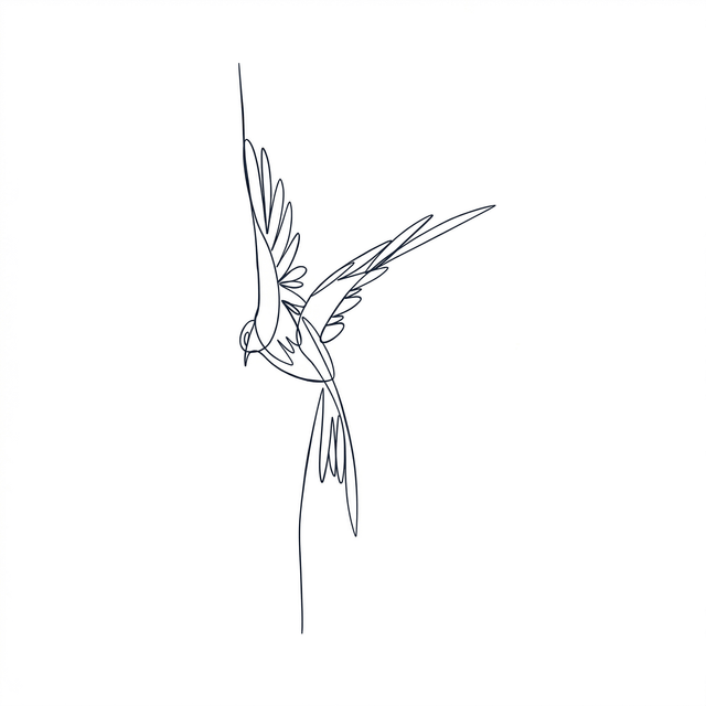 The artwork features a fine-line flying swallow.