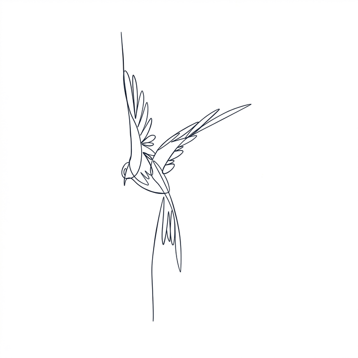 The artwork features a fine-line flying swallow.