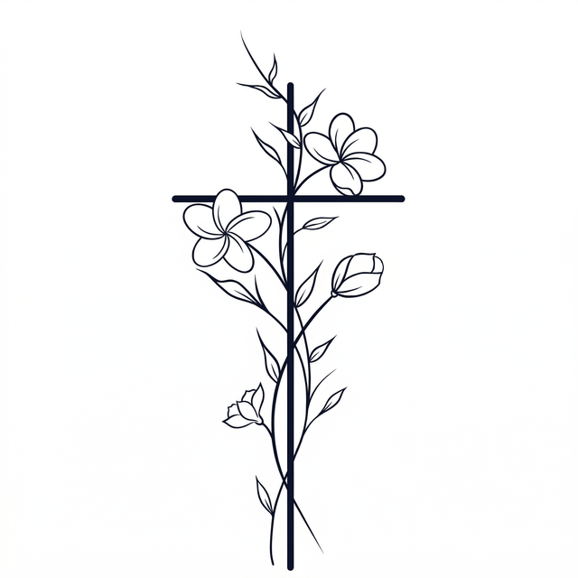 The artwork features a floral cross.