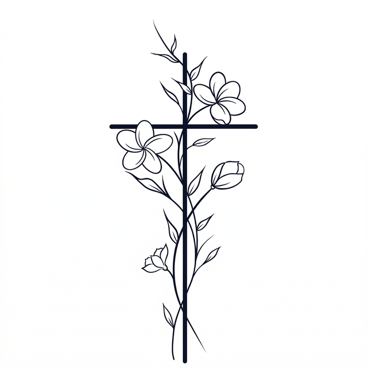 The artwork features a floral cross.