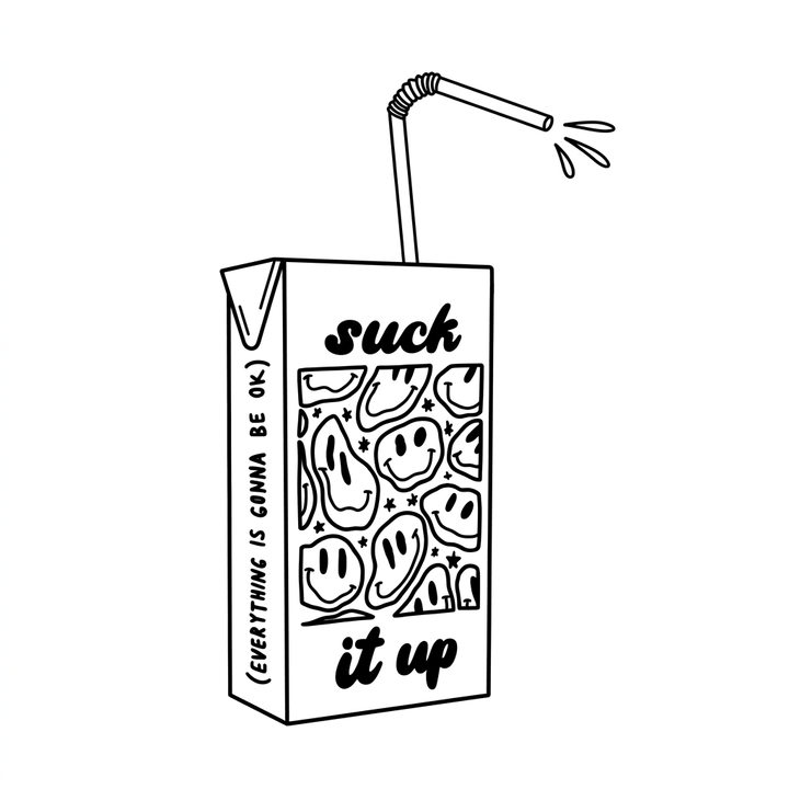 Illustrative juice box temporary tattoo design