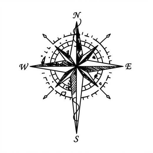 Engraving compass temporary tattoo design