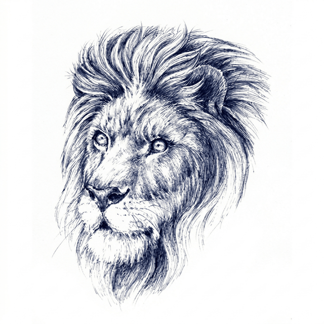 The artwork features a realistic lion portrait.