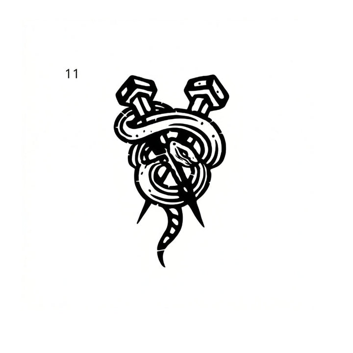 bold antique engraving temporary tattoo featuring coiled serpent