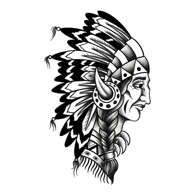 The artwork features a profile with feathered headdress.