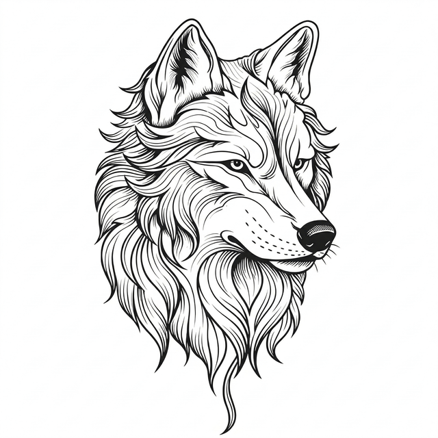 The artwork features a detailed wolf head.