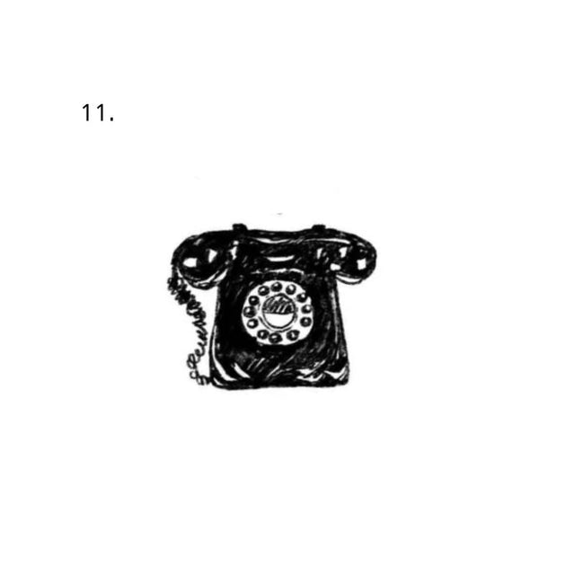 The artwork features a sketch rotary telephone.