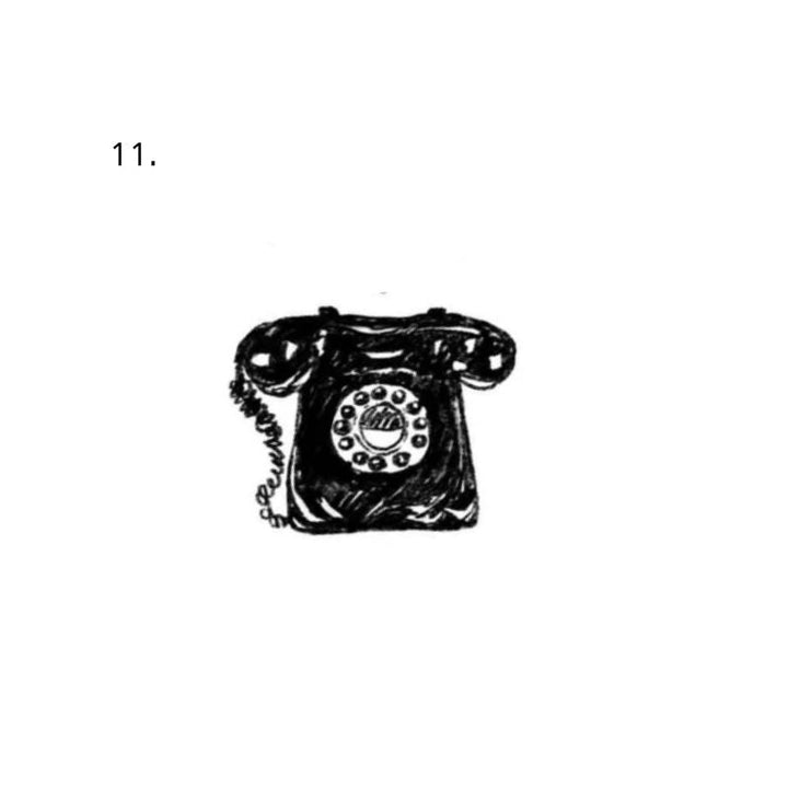The artwork features a sketch rotary telephone.