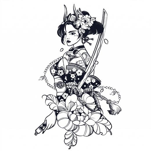 Illustrative woman temporary tattoo design