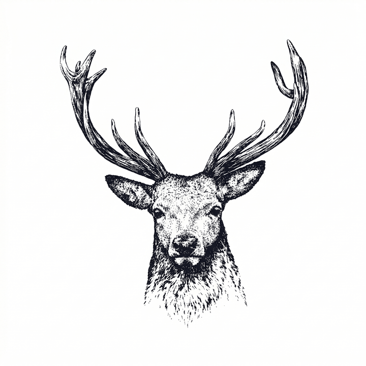The artwork features stag head with antlers.