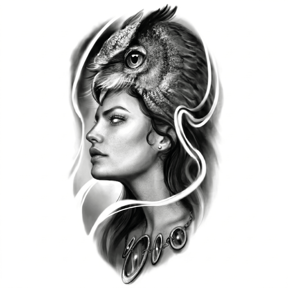 Illustrative woman temporary tattoo design