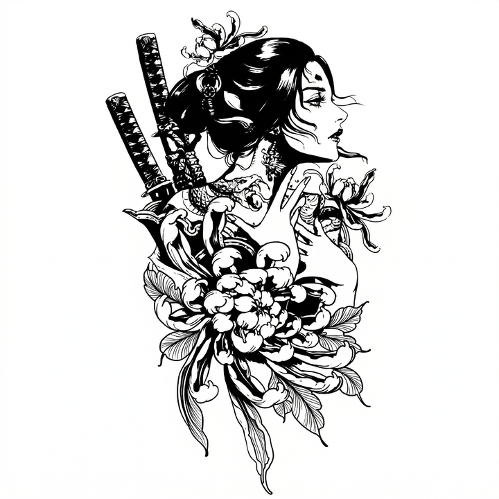 Illustrative woman temporary tattoo design