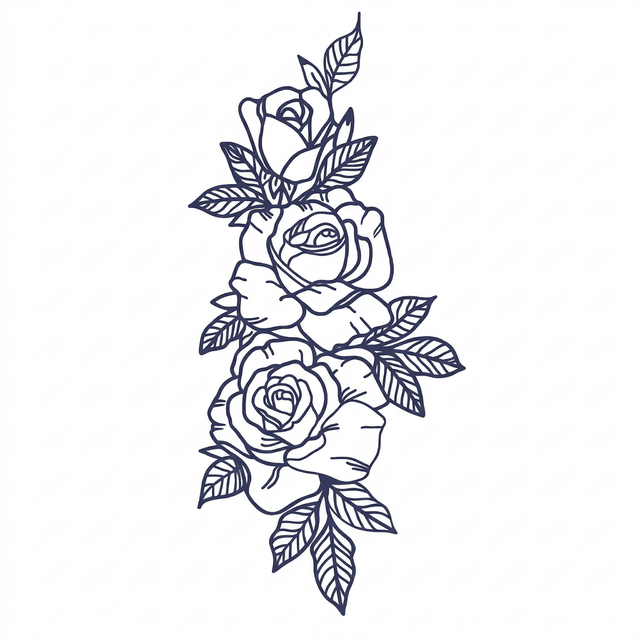 The artwork features a vertical three-rose arrangement.