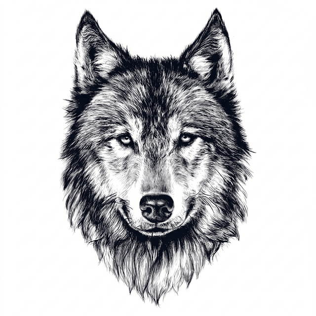 The artwork features a realistic wolf portrait.