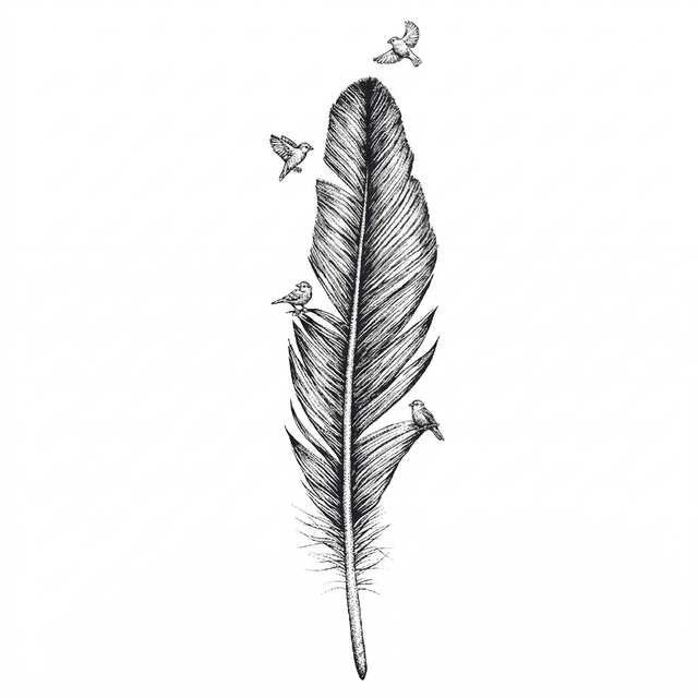 The artwork features feather turning into birds.