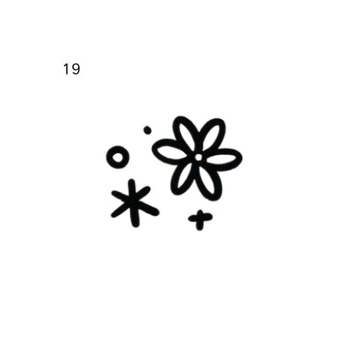 The artwork features a flower and sparkle doodle.