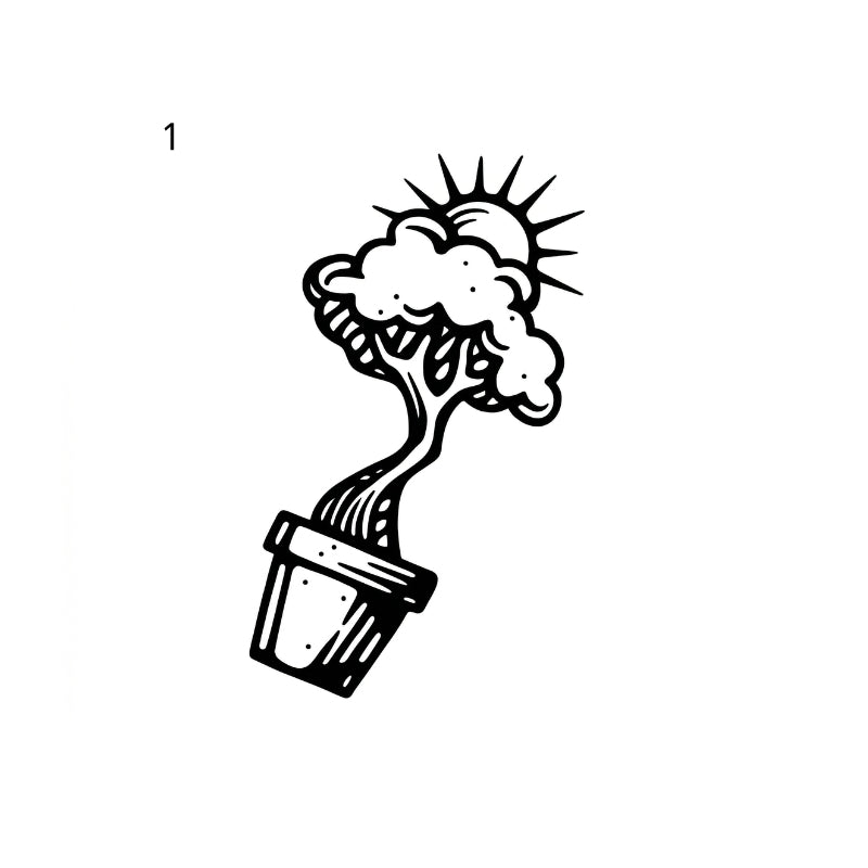 antique engraving temporary tattoo featuring skull and sprouting plant