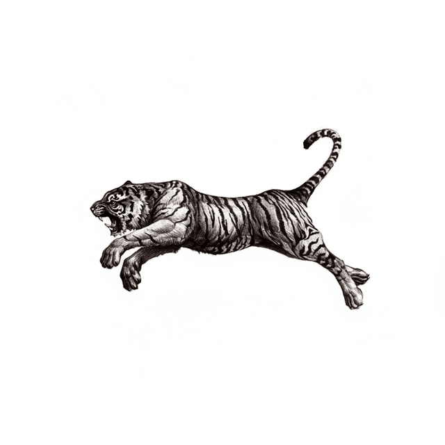 The artwork features a realistic leaping tiger.