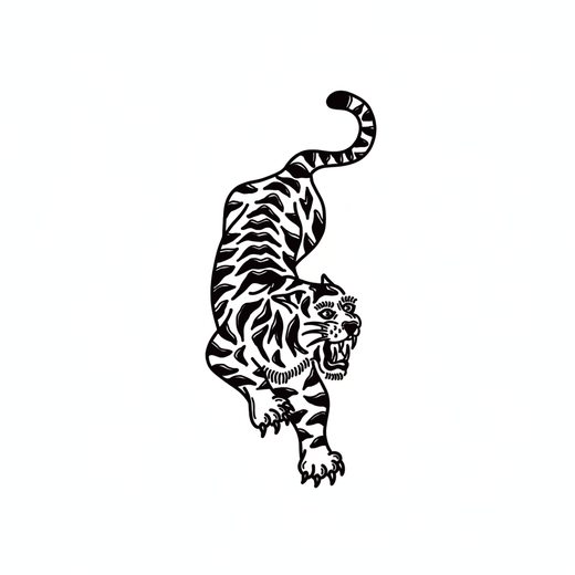 The artwork features a descending traditional tiger.