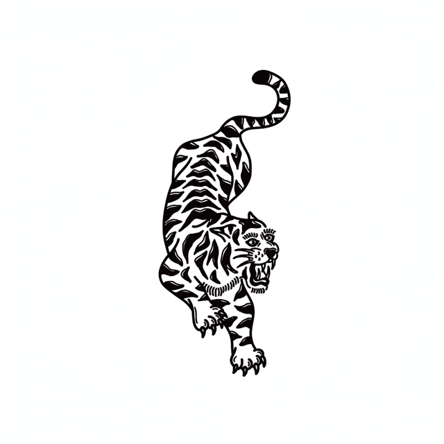 The artwork features a descending traditional tiger.