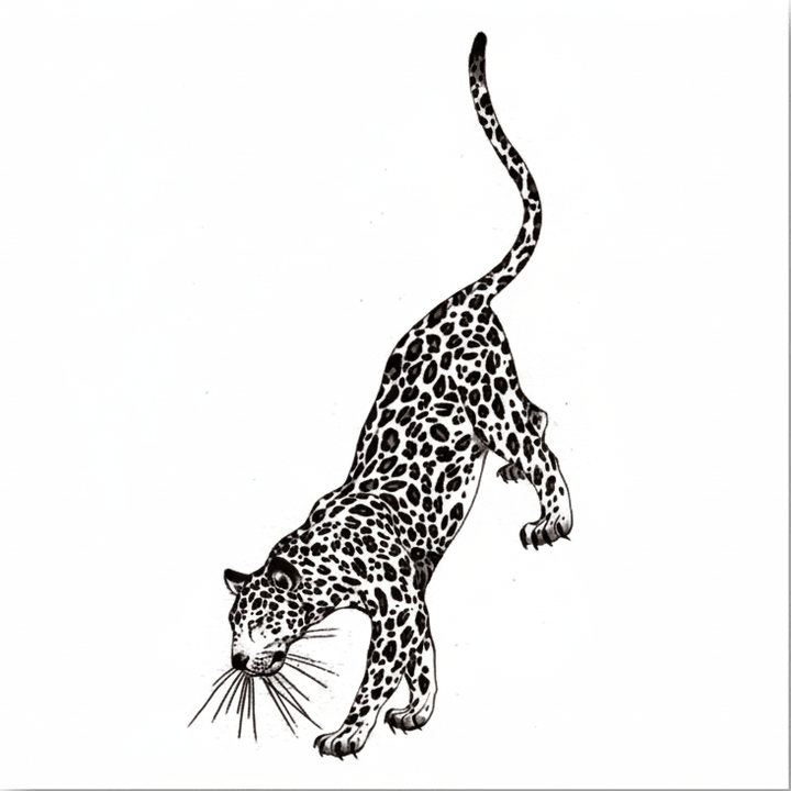 The artwork features a realistic stalking leopard.