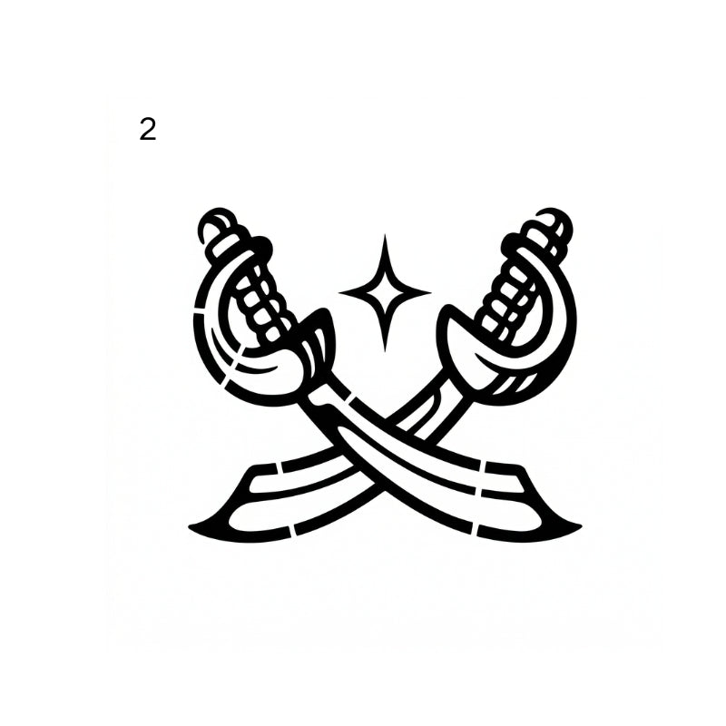 bold antique engraving temporary tattoo featuring crossed daggers