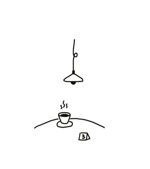 minimal doodle temporary tattoo featuring coffee cup and lamp