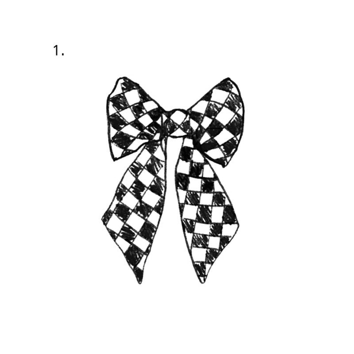 The artwork features a checkerboard ribbon bow.