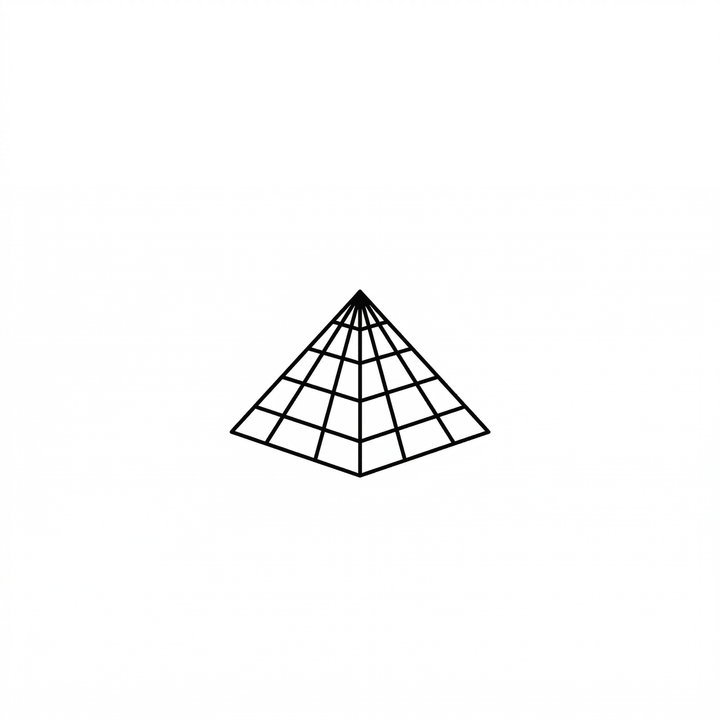 The artwork features a geometric wireframe pyramid.