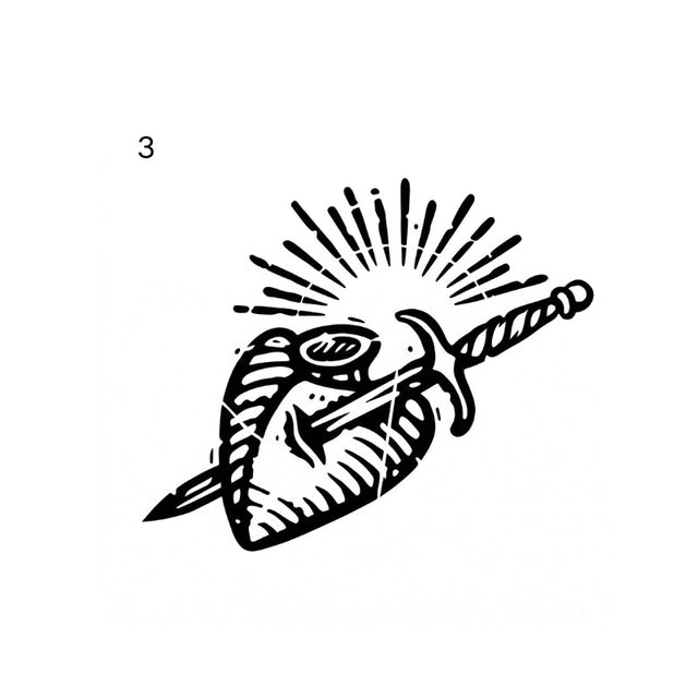 antique engraving temporary tattoo featuring hand and dagger