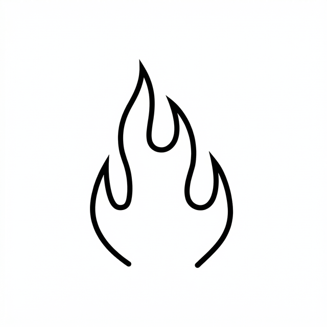 The artwork features a minimal three-flame outline.