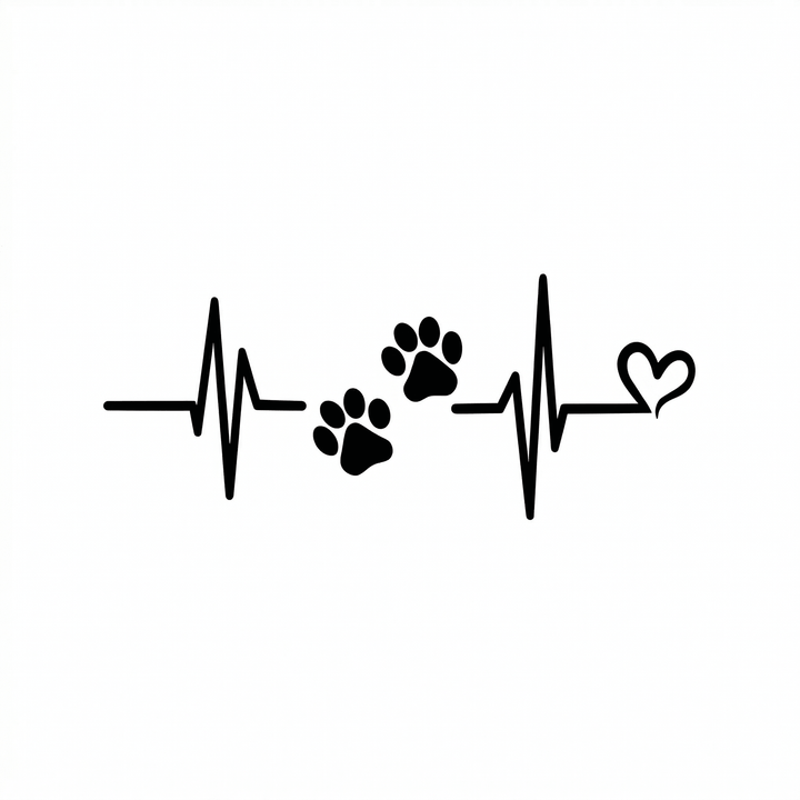 The artwork features a paw print heartbeat line.