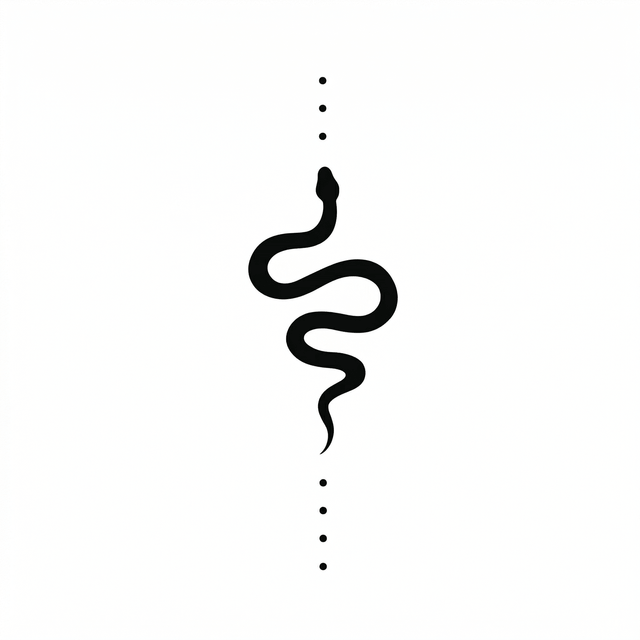 The artwork features vertical minimal snake with dots.