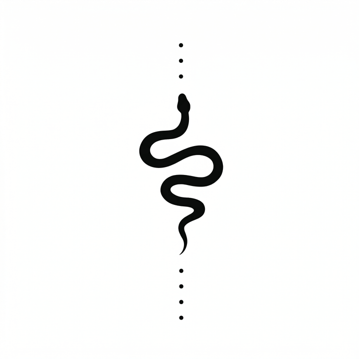 The artwork features vertical minimal snake with dots.
