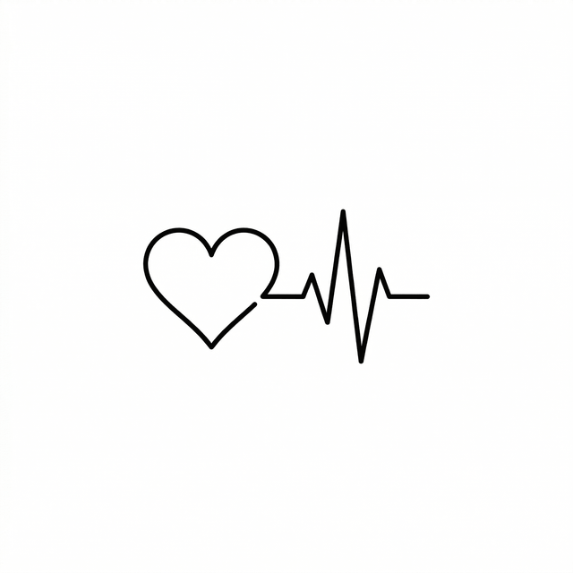The artwork features a heart ecg line.