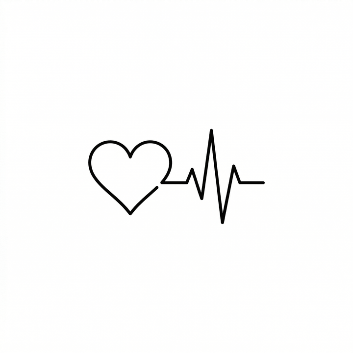 The artwork features a heart ecg line.