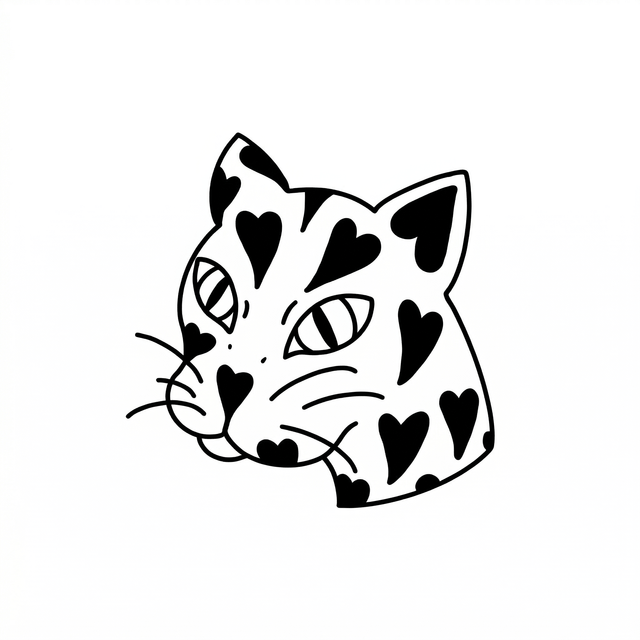 The artwork features a heart-pattern cat face.