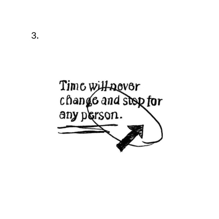 Time Will Never Stop Quote temporary tattoo with arrow and the words “Time will never change and stop for any person.”