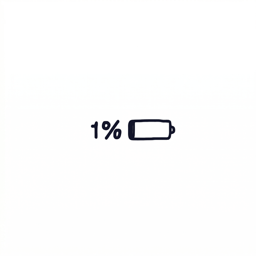 The text 1% appears beside a nearly empty horizontal battery icon with only a tiny charge at the far left.