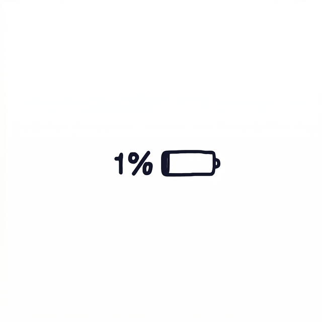 The text 1% appears beside a nearly empty horizontal battery icon with only a tiny charge at the far left.