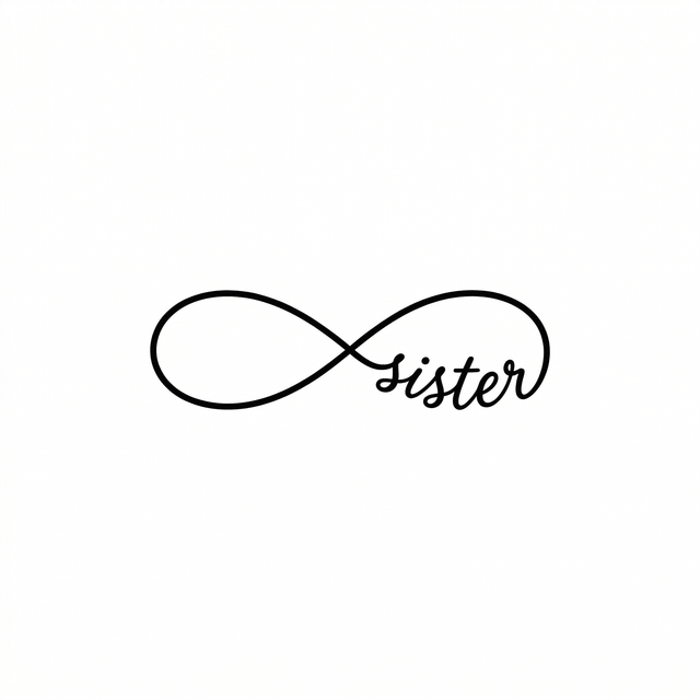 An infinity symbol flows directly into the lowercase cursive word “sister”.