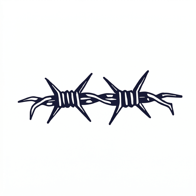 The artwork features a horizontal barbed wire.