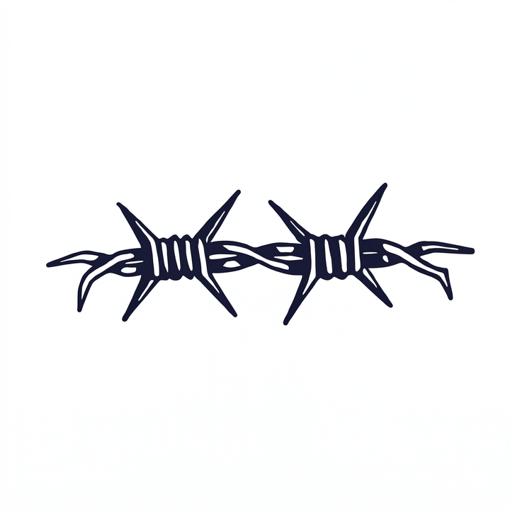 The artwork features a horizontal barbed wire.