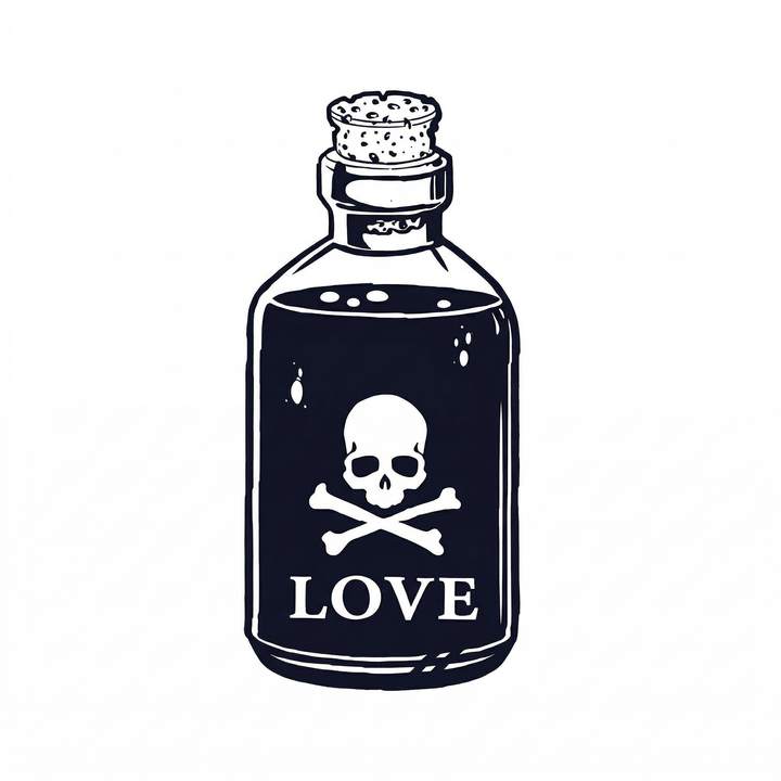 The artwork features an engraving love poison bottle.
