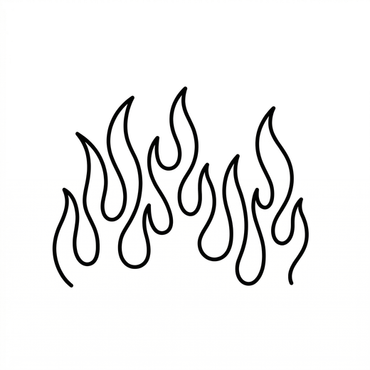 The artwork features a minimal outlined flame row.
