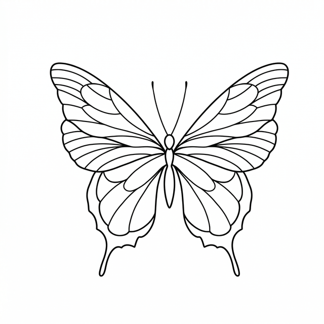 The artwork features a segmented fine-line butterfly.